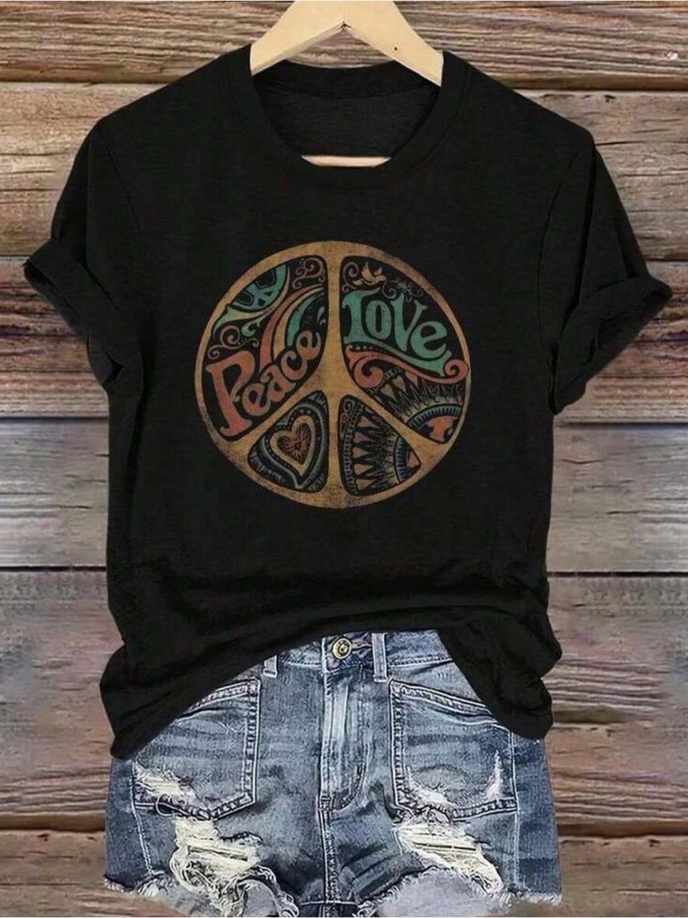Women’s Black Peace & Love Graphic Tee